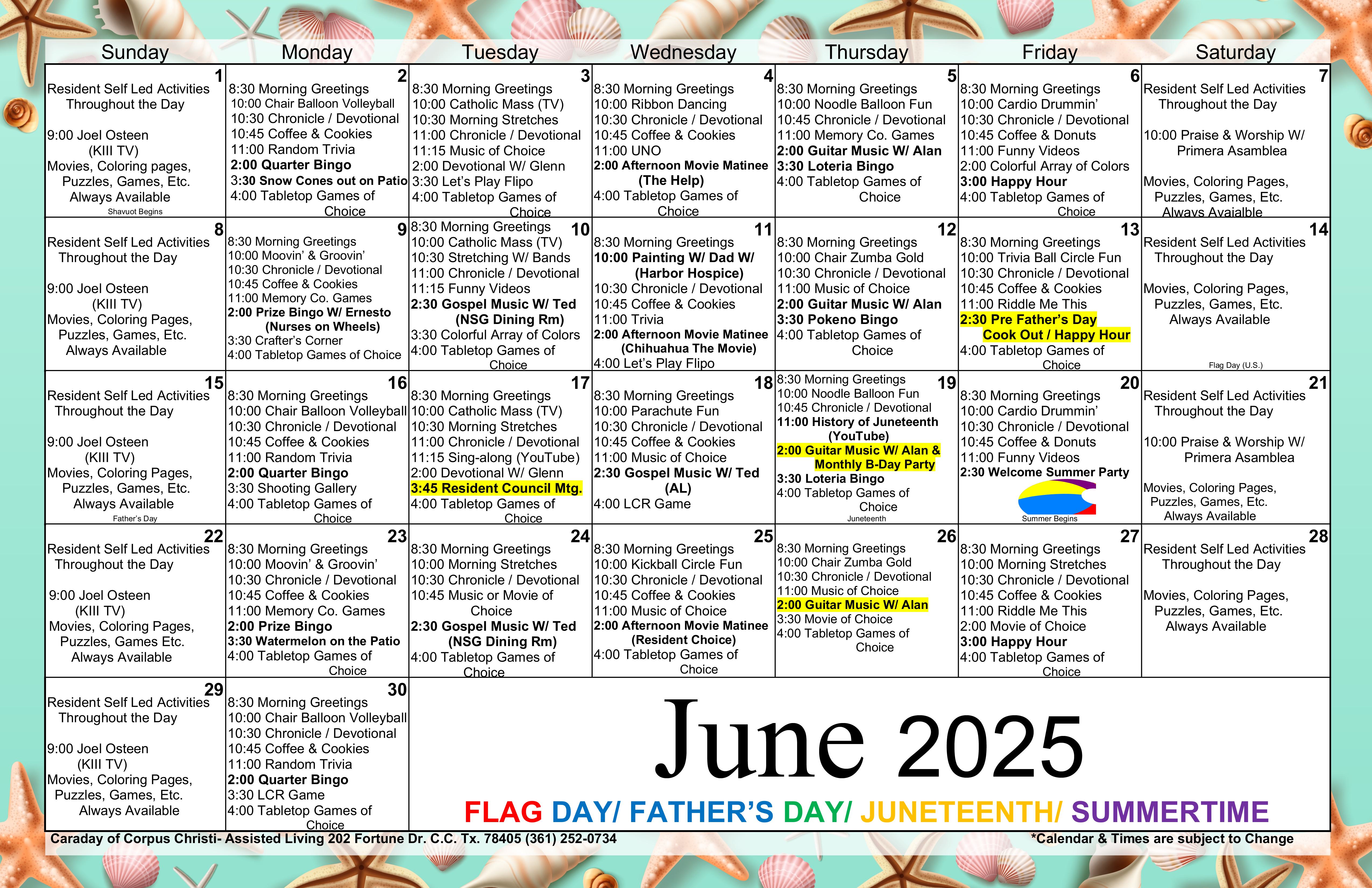 Activity Calendar June 2025