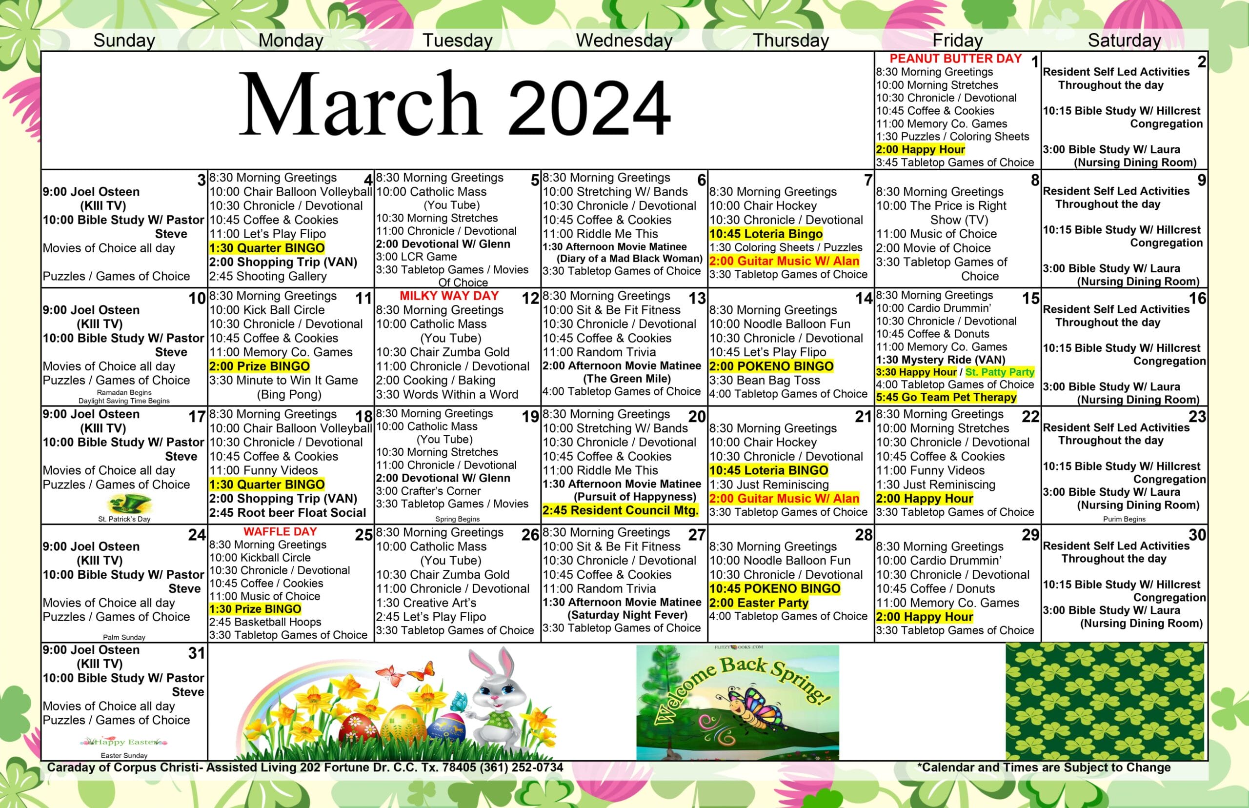 Activity Calendar March 2024