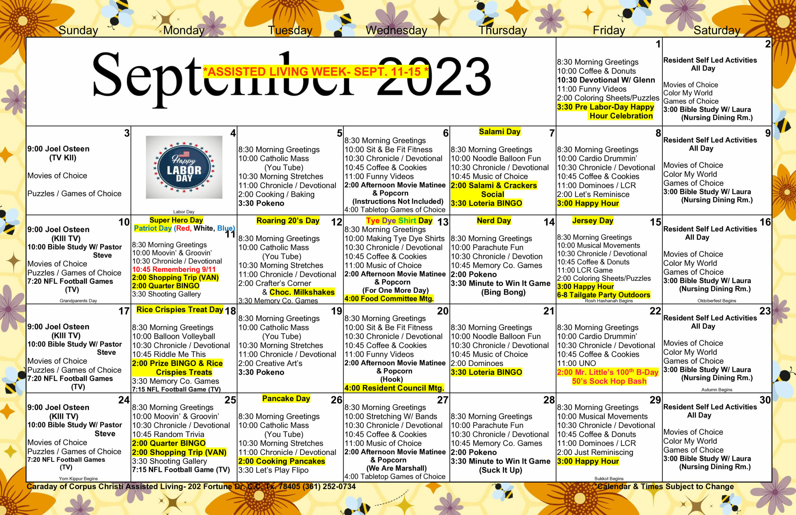 Activity Calendar September 2023